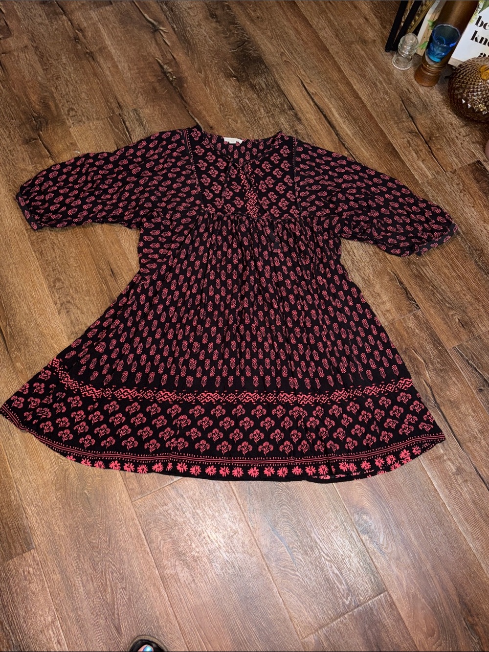 Beach Lunch Lounge Black Floral Boho Cottagecore Prairie Midi Izzy Dress - Sz XL